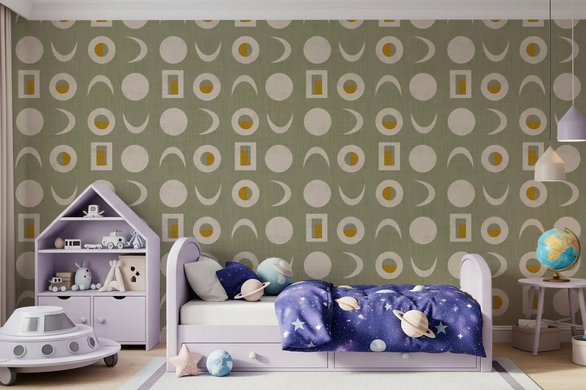 Sage Green Moon Phase Wallpaper Mid Century Wallpaper⁠