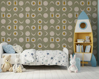 Sage Green Moon Phase Wallpaper Mid Century Wallpaper⁠
