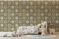 Sage Green Moon Phase Wallpaper Mid Century Wallpaper⁠