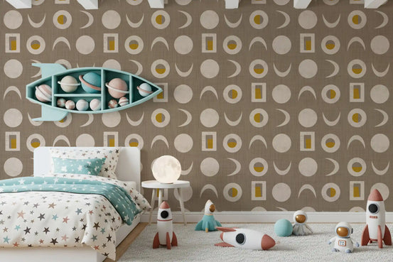 Warm Taupe Moon Phase Wallpaper Mid Century Wallpaper⁠