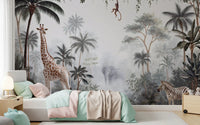 Misty Tropical Safari Wildlife Wall Mural