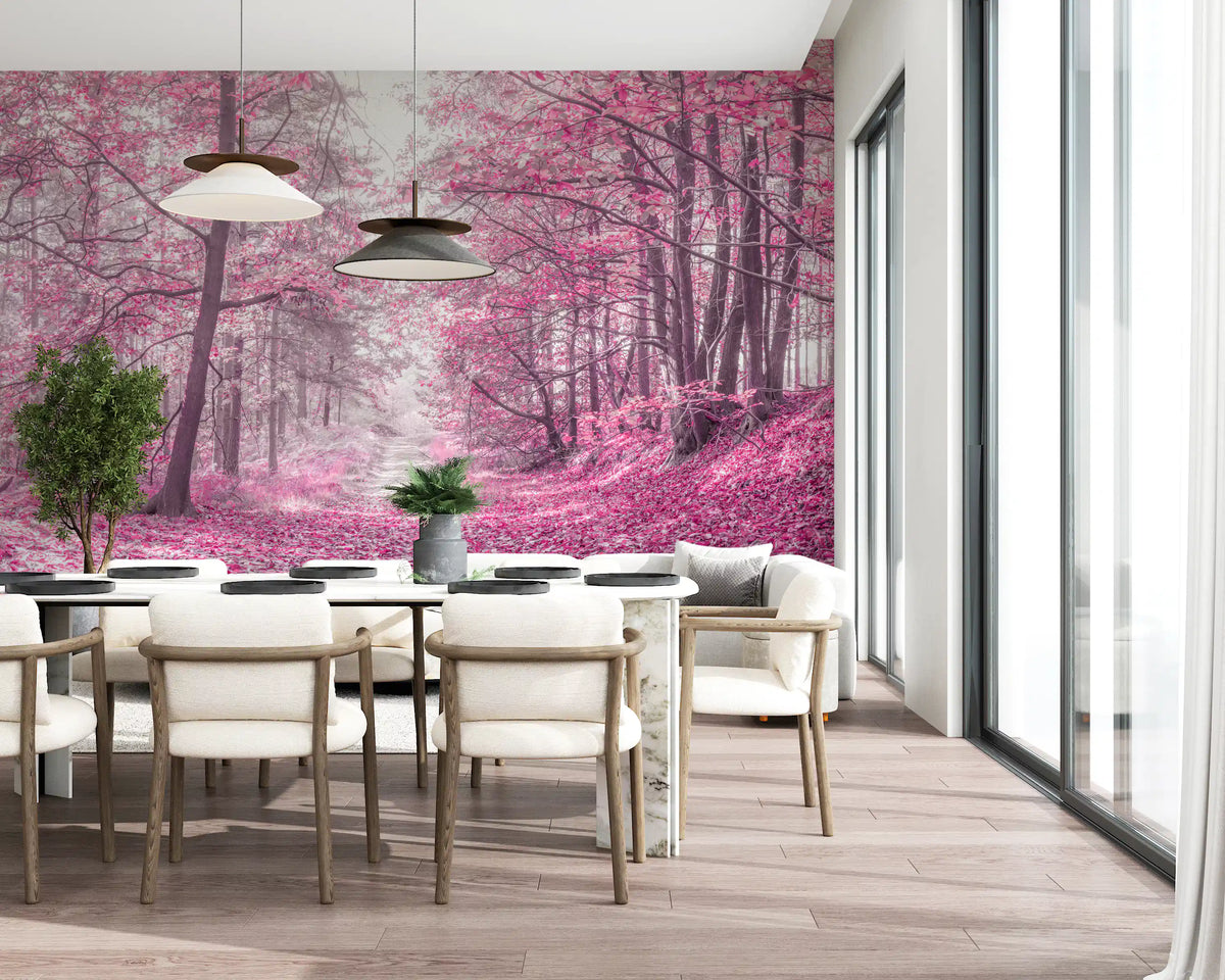 Magenta Woodland Pathway Wall Mural