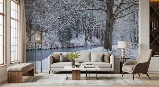 Frozen Creek and Red Umbrella Wall Mural
