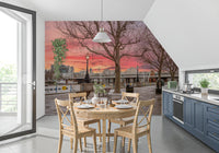 Fiery Dusk Over London Embankment Wall Mural