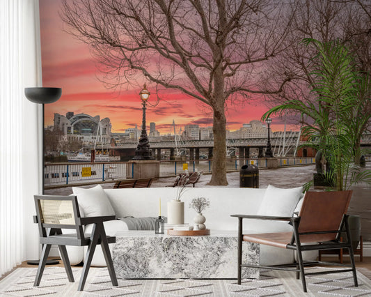 Fiery Dusk Over London Embankment Wall Mural