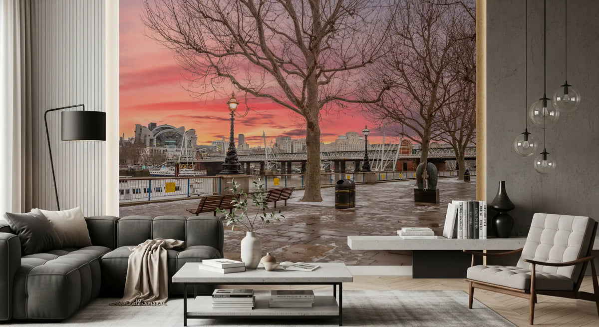 Fiery Dusk Over London Embankment Wall Mural
