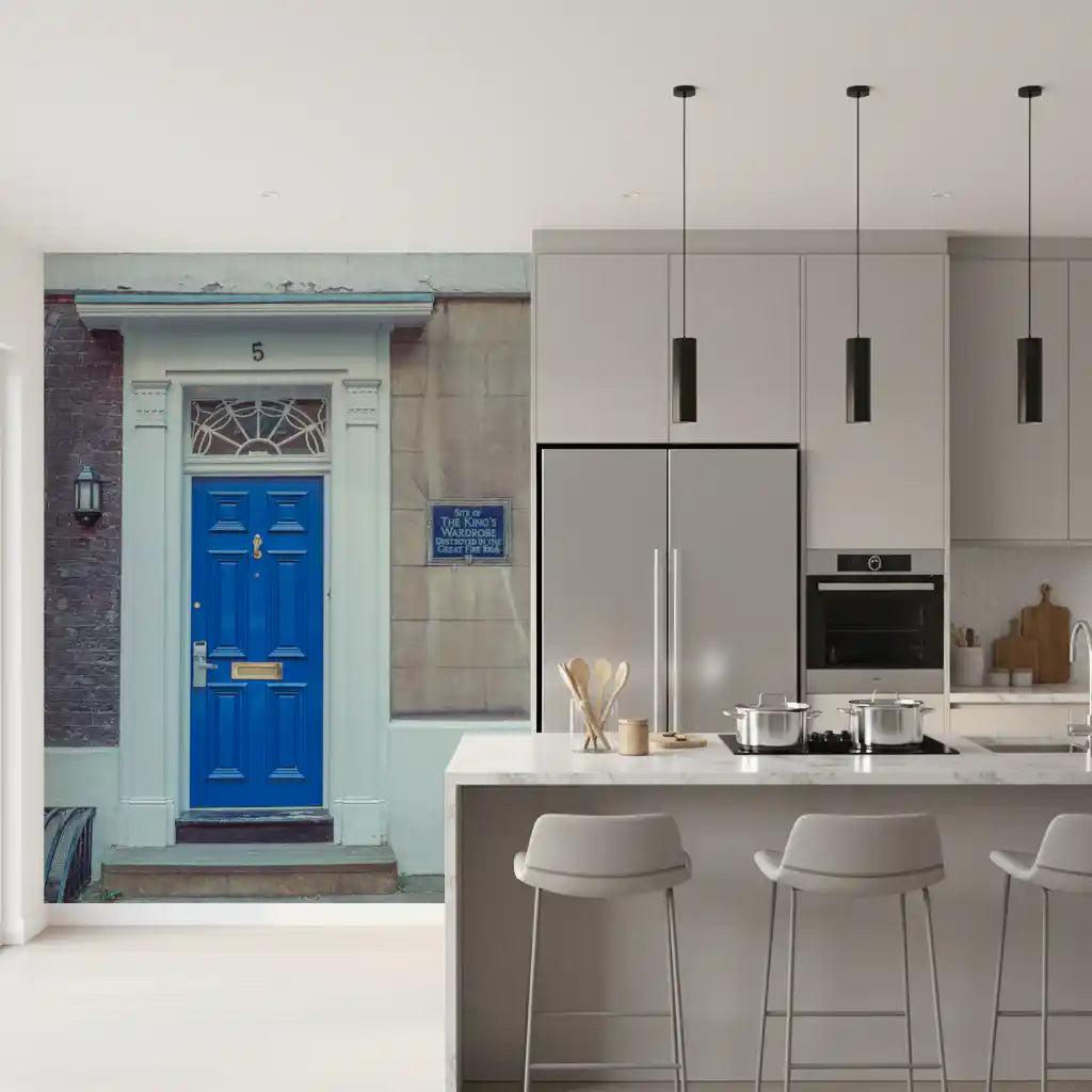 Traditional Blue Door and Brick Architecture Wall Mural