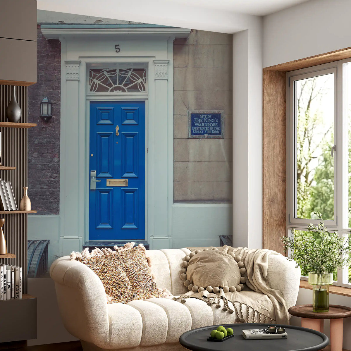 Traditional Blue Door and Brick Architecture Wall Mural