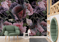 Removable Pink Flowers in Polygons Wallpaper