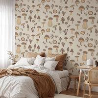 Nature-inspired Watercolor Mushrooms Sand Color Wallpaper
