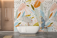 Whimsical doodle floral mural artwork