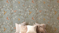 Retro wallpaper with birds and blossoms