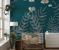 Lush green tropical leaves mural for modern wall decor.
