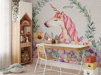 Fairytale Unicorn and Flowers Mural
