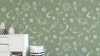 Space Voyage Green Kids Wallpaper for dreamy walls