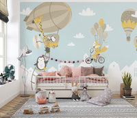 Fox and Penguin Hot Air Balloons Wallpaper Murals - Giffywalls