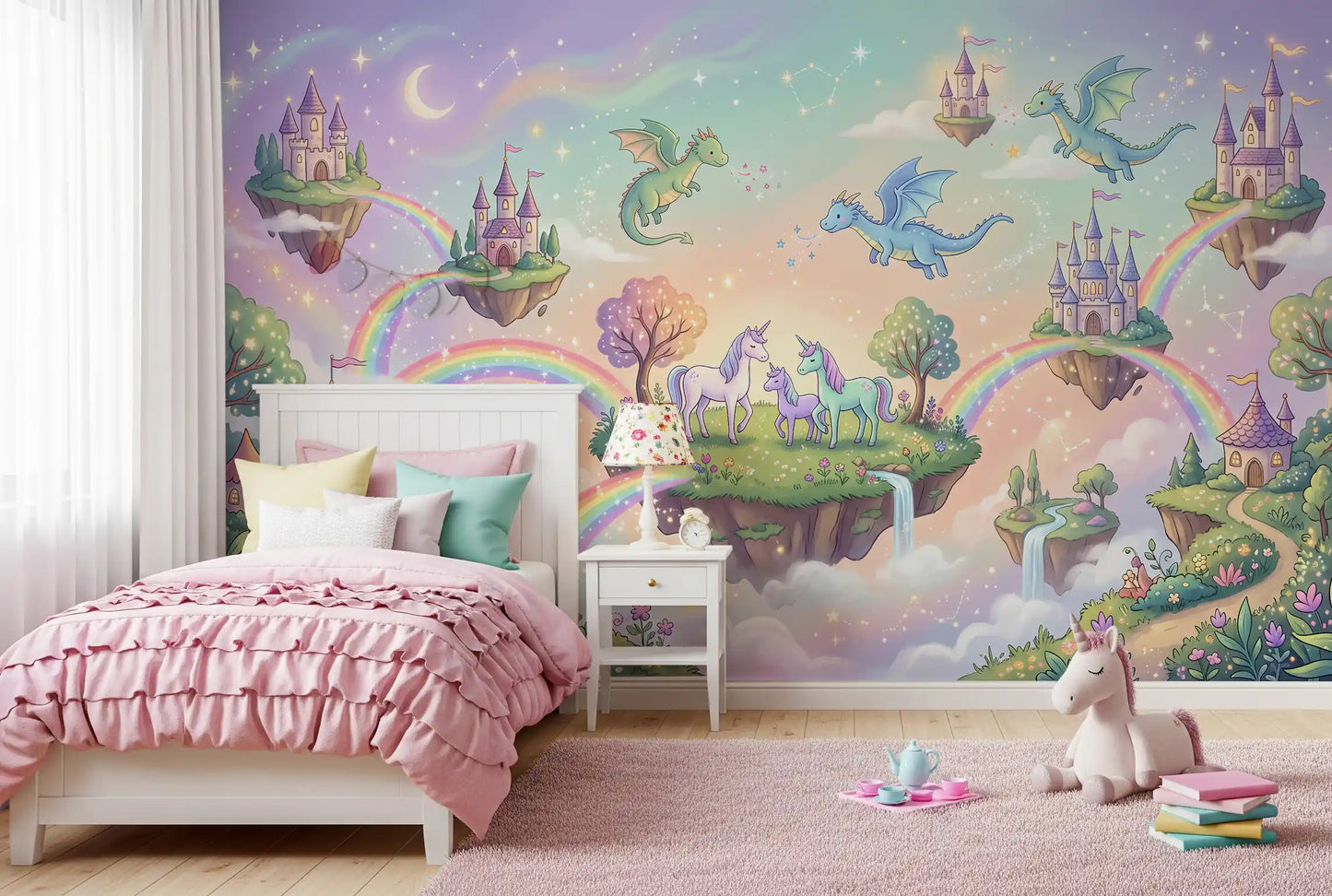 Magical Floating Islands and Mythical Friends Wall Mural