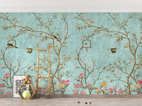 3D Chinoiserie Floral Wallpaper Mural
