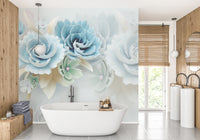 Textured 3D Blue Floral Wall Mural
