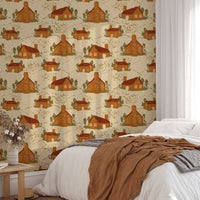 Nature-inspired cozy cottages wallpaper for a tranquil ambiance.
