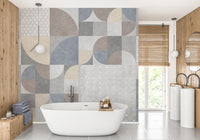 Elegant Cement and Geometric Wallpaper Design
