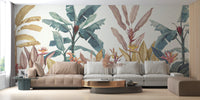 Dusty Pink Green Tropical Wallpaper Mural - Giffywalls