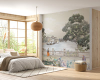 Retro-style river city wallpaper mural for timeless interiors
