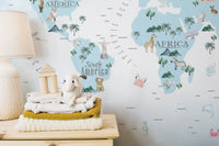 Blue Kids Room World Map Wallpaper Murals - Giffywalls