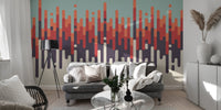 Retro abstract mural with bold dripping hues.