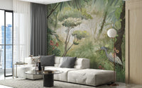Green Watercolor Forest Wallpaper Murals - Giffywalls