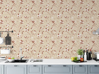 Peel and stick wallpaper featuring ivory lily blossoms

