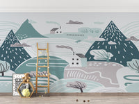 Children’s wallpaper with snowy mountains view
