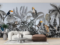 Modern Monochrome Jungle Wallpaper for Kids