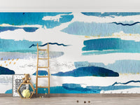 Hand-painted blue mural for kids room décor

