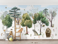 Charming enchanted forest animals wallpaper mural for whimsical walls.