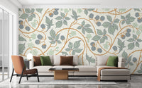 Colorful wallpaper with blackberry leaves motif
