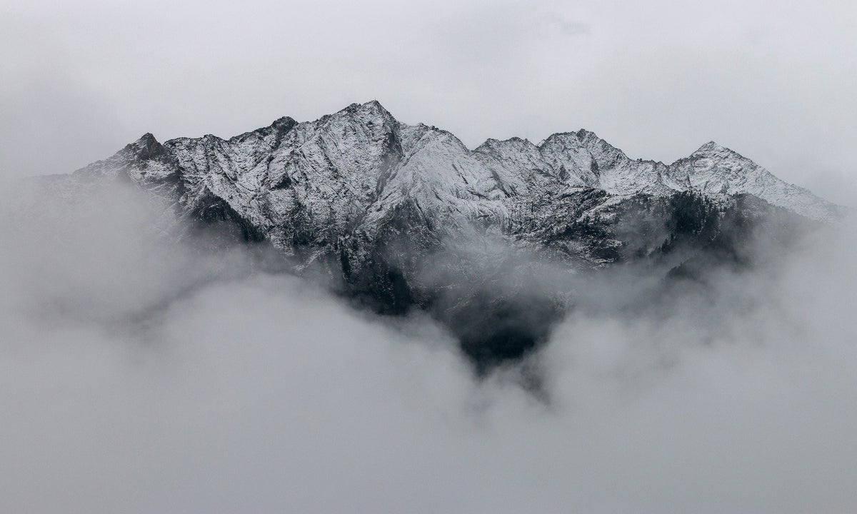 Foggy Mountain Wallpaper Mural in your room — zoomed
