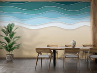 Modern ocean embrace mural with layered wave art