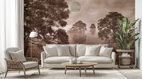 Watercolor Lake Monochrome Ink Sepia Wallpaper Murals - Giffywalls