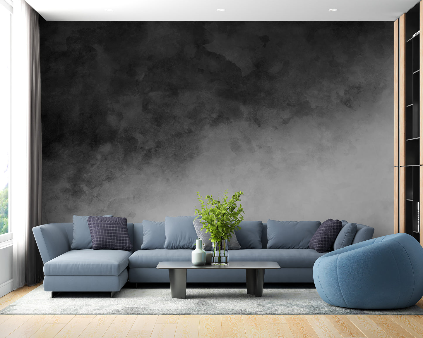 Black & Gray Watercolor Gradient Wallpaper Mural - Giffywalls