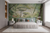 Green Watercolor Forest Wallpaper Murals - Giffywalls