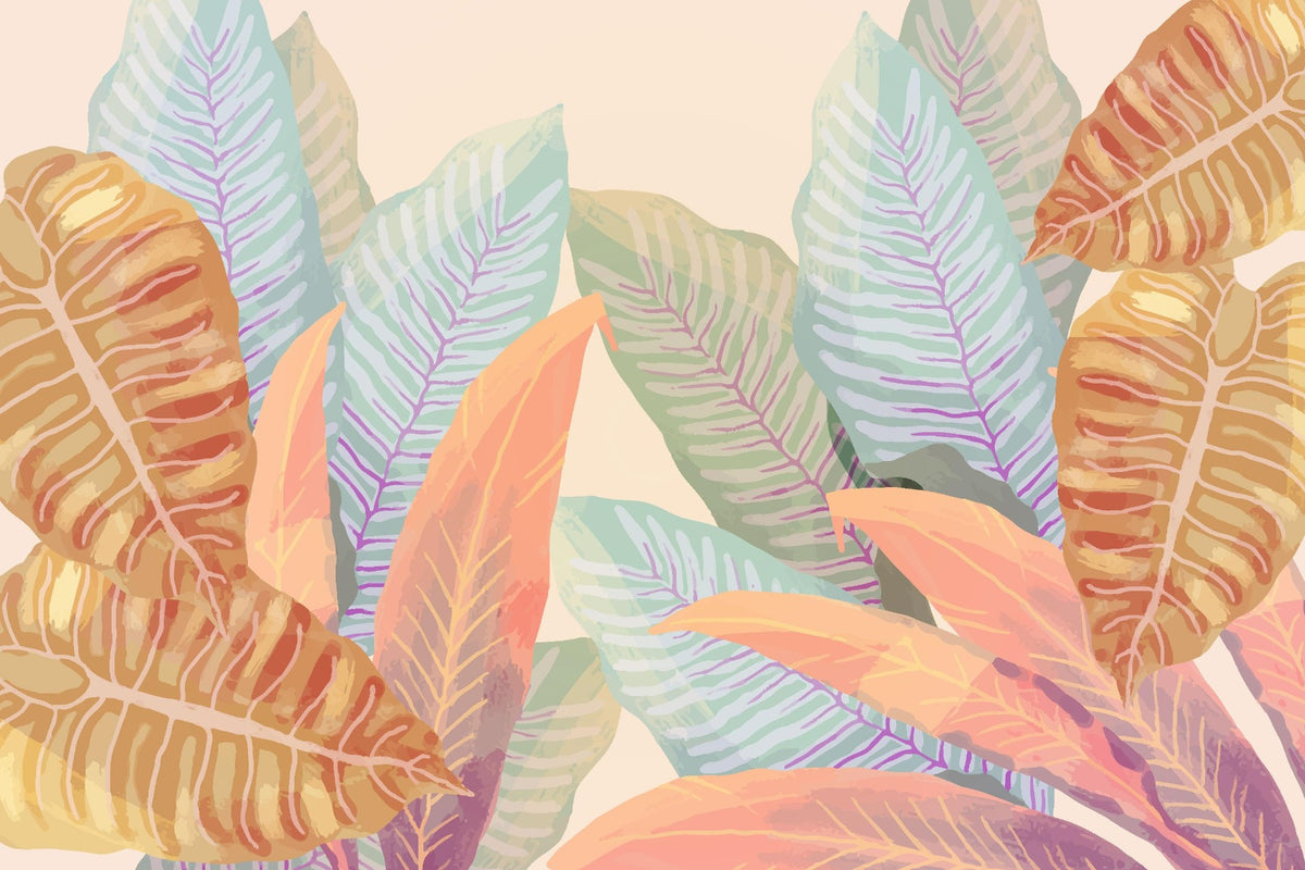 Vintage Tropical Leaves Wallpaper Murals in your room — zoomed