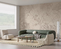 Cream Botanical Leaf Sketch Wall Mural