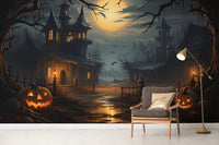 Spooky Haunted House pumpkin wall mural.