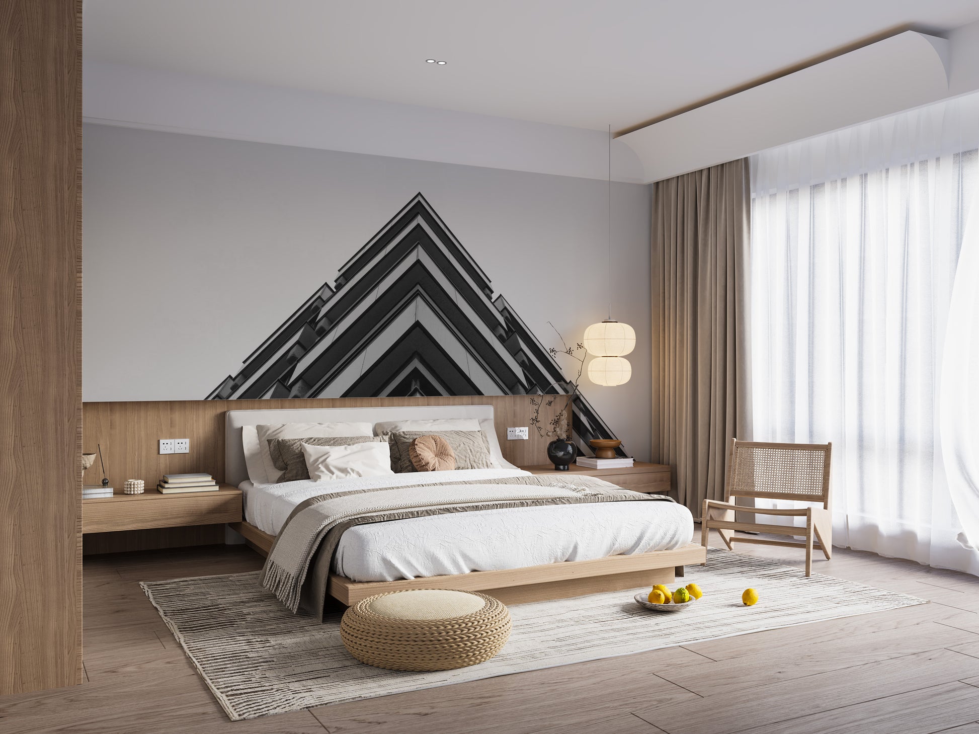 Futuristic 3D building wallpaper mural for a spacious feel.