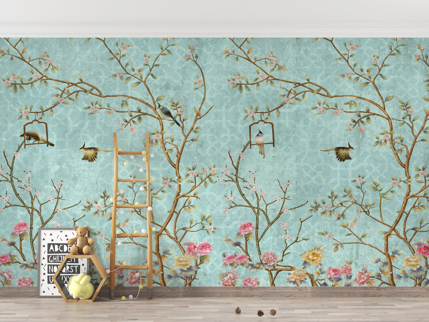 3D Chinoiserie Floral Wallpaper Mural
