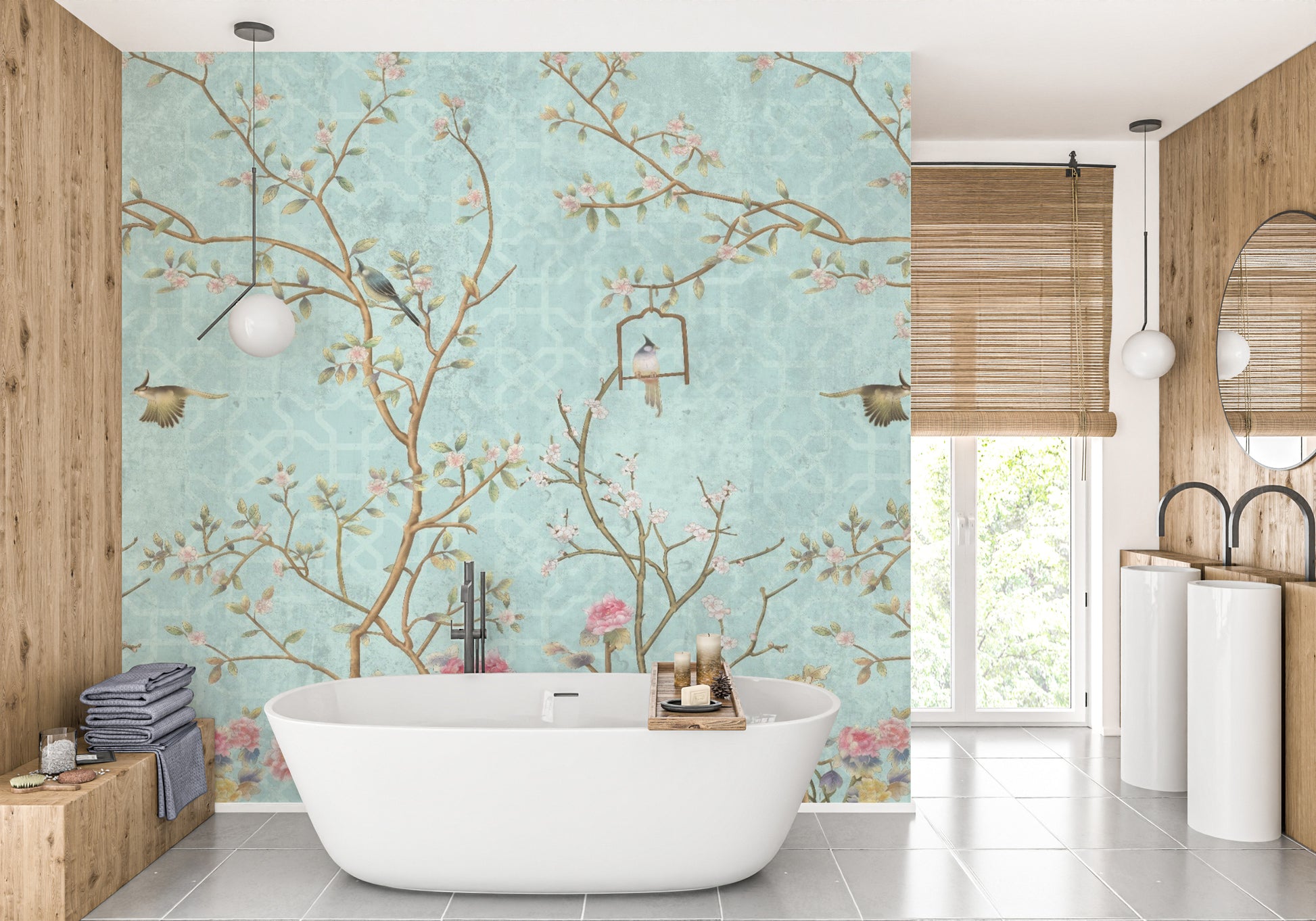 Elegant 3D Chinoiserie Wallpaper Mural
