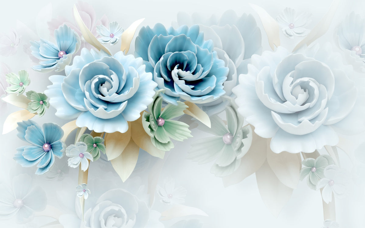 3D Large Blue Floral Wallpaper Mural in your room