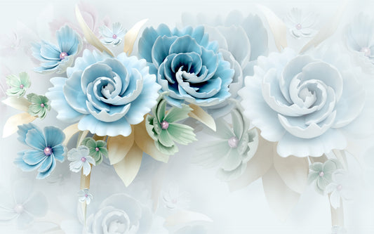 3D Large Blue Floral Wallpaper Mural