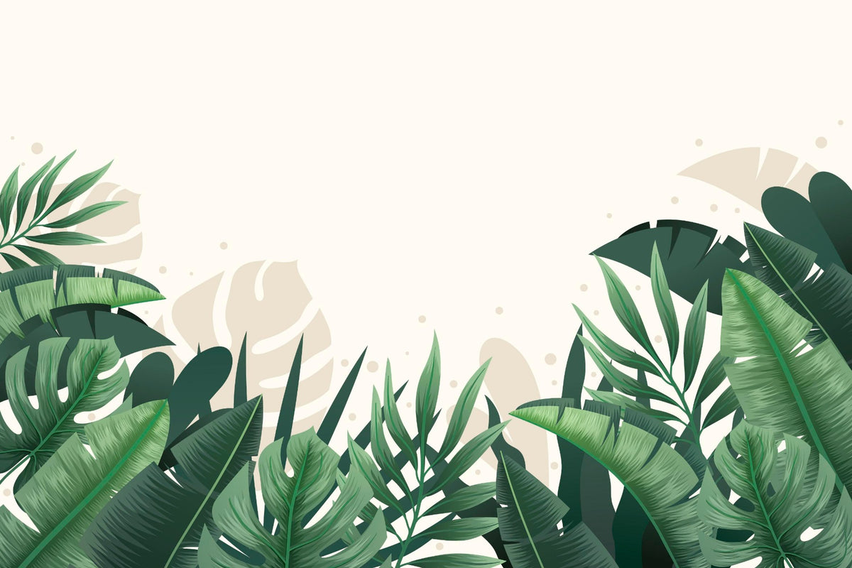 Green Beige Tropical Leaves Wallpaper Mural in your room — zoomed